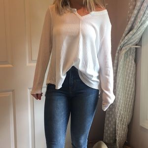 White waffle knit top from boutique